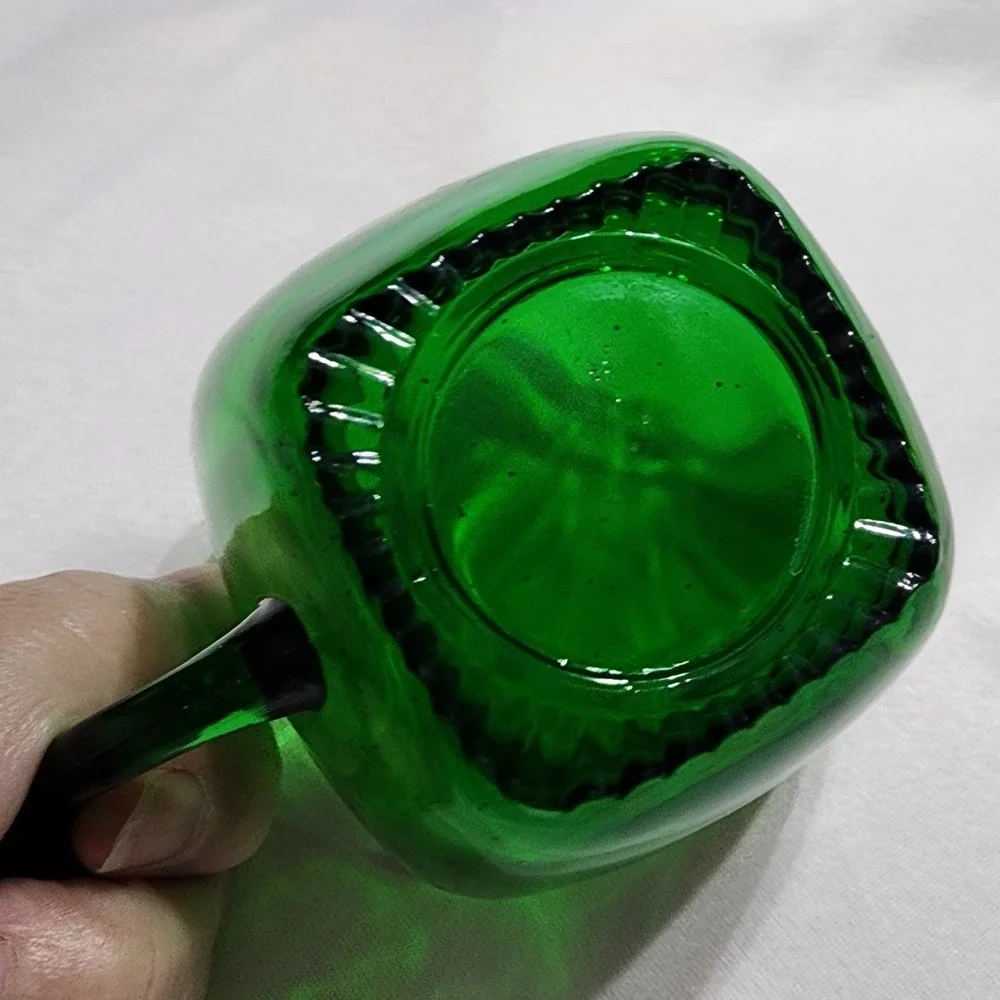 VTG Emerald Green Glass Creamer Pitcher Square Base Mid Century Modern 3 inch